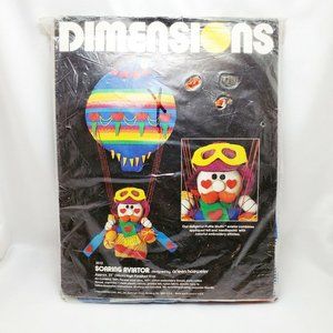 Vtg Dimensions Felt Embroidery Wall Hanging 23" Soaring Aviator Arleen Hoeweler